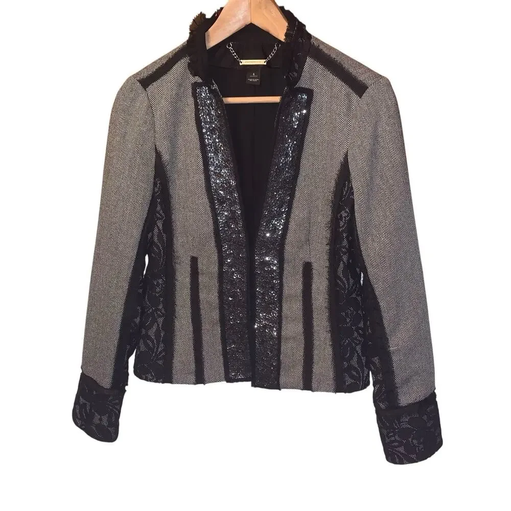 WHBM Women’s Herringbone Sequin Lace Blazer Jacket Size 4 EUC